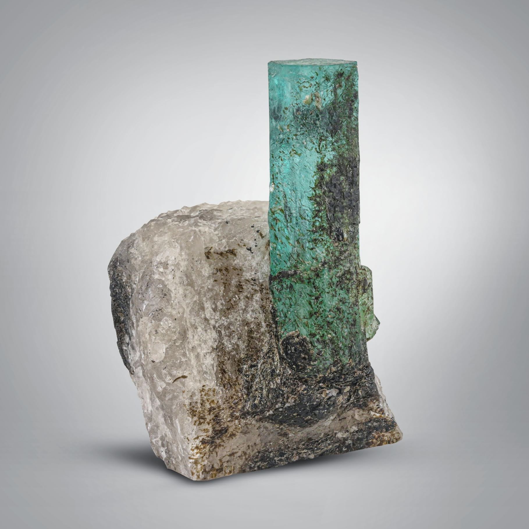 Standing Emerald Crystals On Calcite