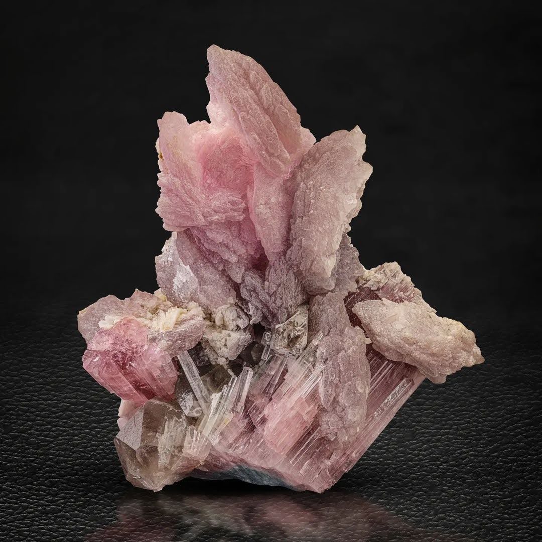 Lepidolite on Tourmaline with Quartz