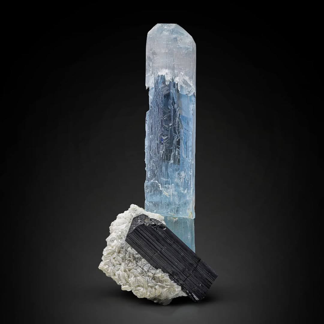 Aquamarine Crystal on Albite & Schorl