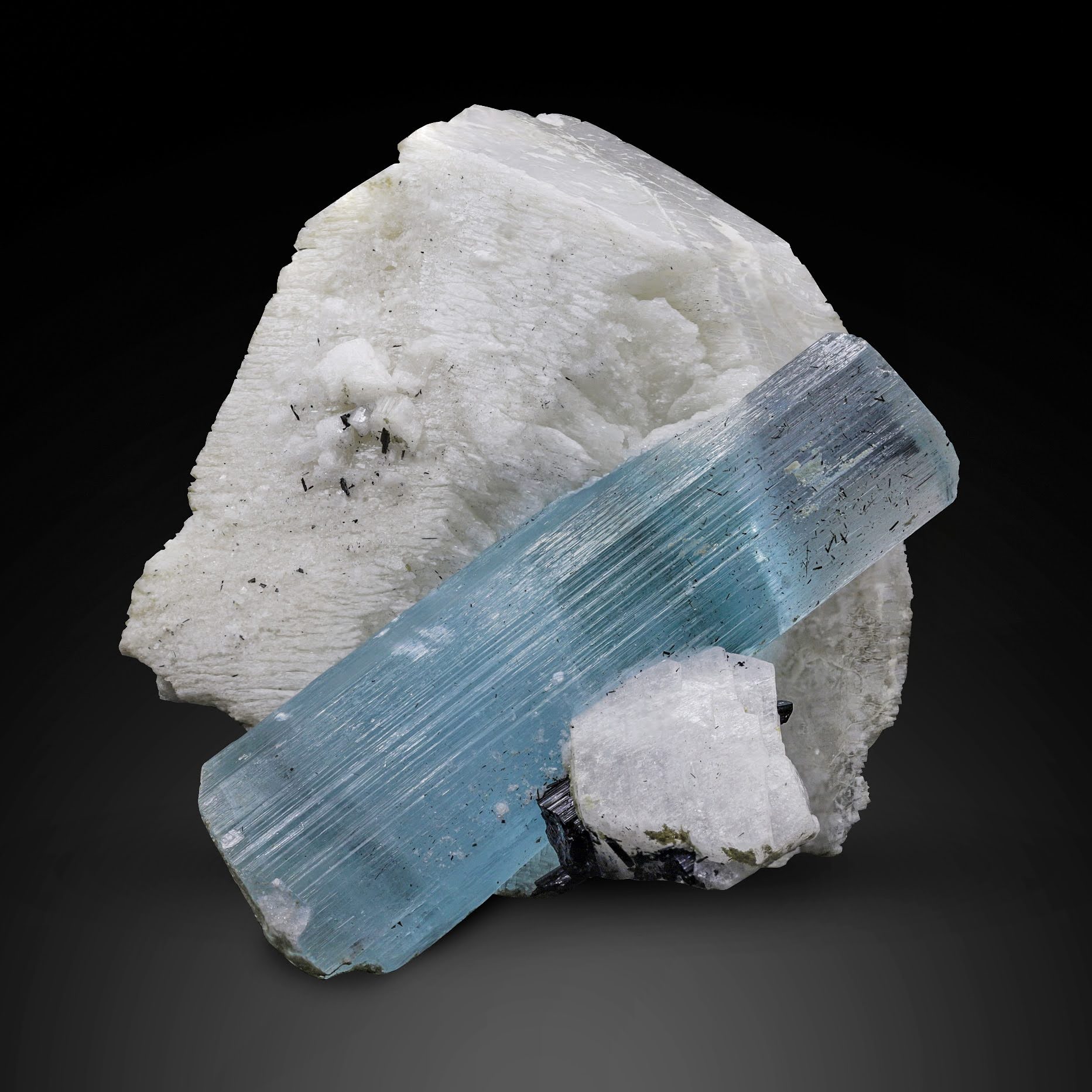 Blue Aquamarine crystal on Feldspar