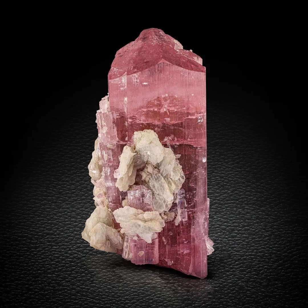 Rubilite Tourmaline Crystal on Albite