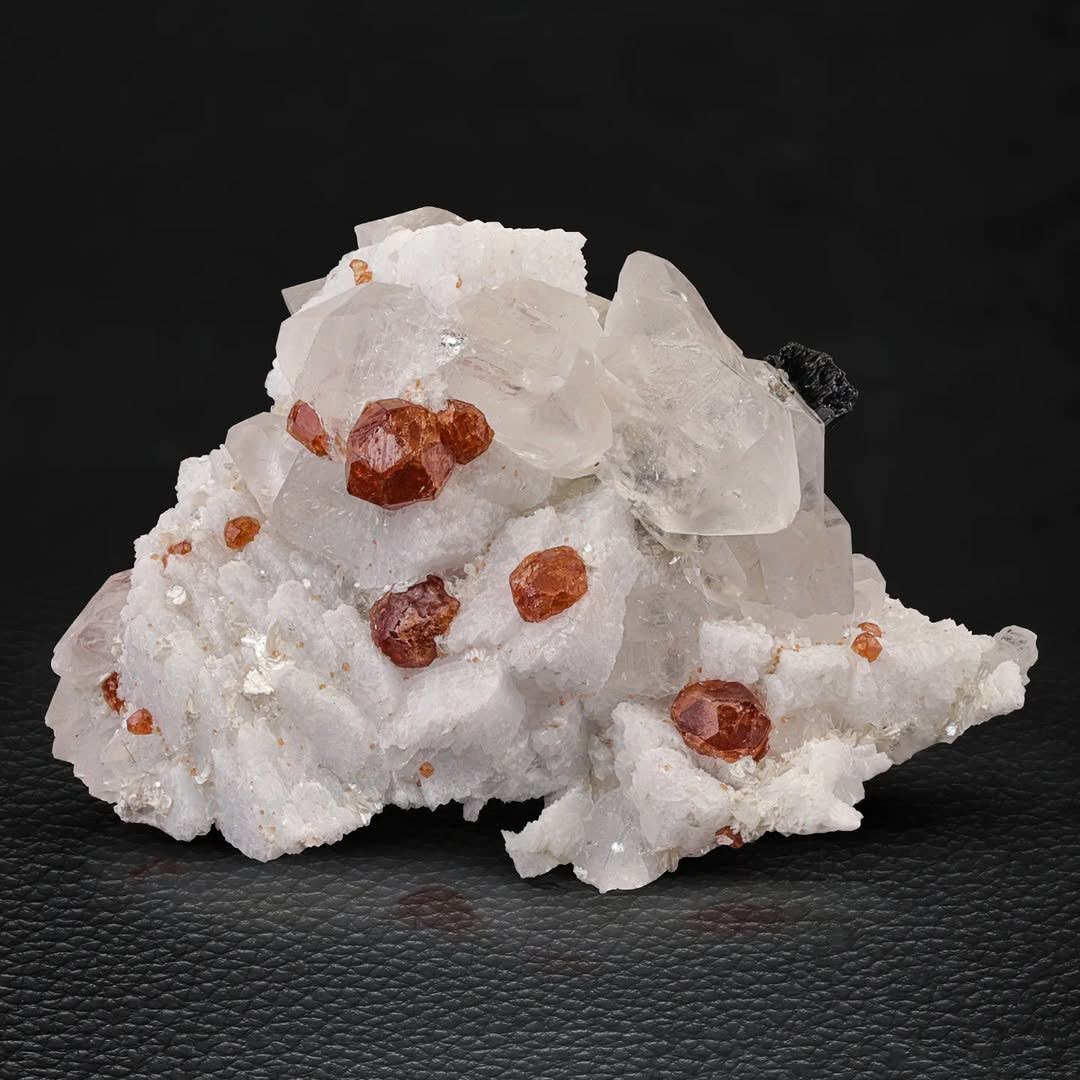 Hassonite Garnets on Quartz & Albite