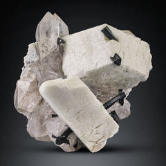 Feldspar On Tourmaline and Quartz