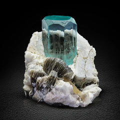 Aquamarine Crystal on Albite & Quartz 
