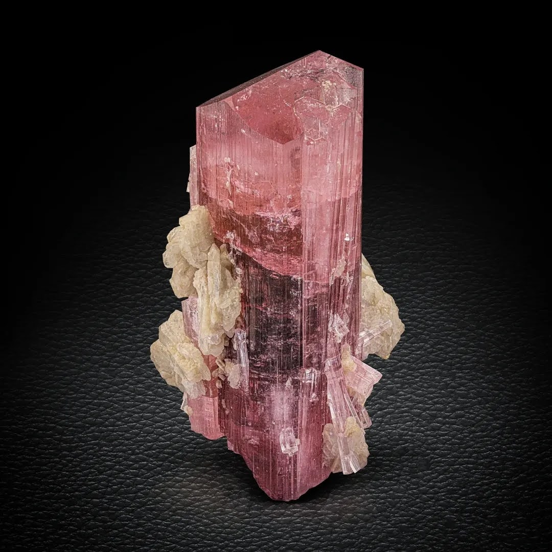 Rubilite Tourmaline Crystal on Albite