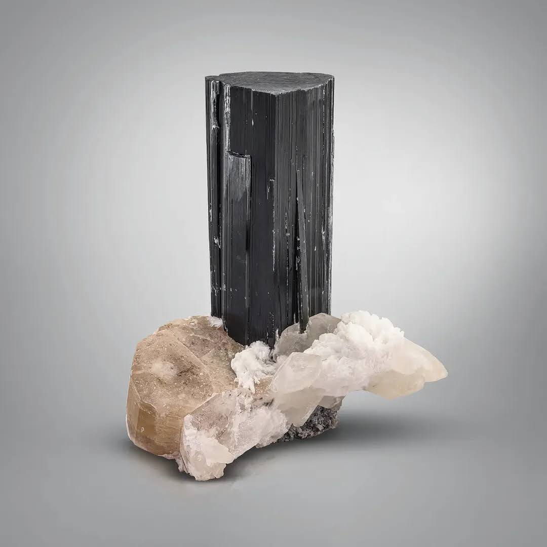 Black Tourmaline Crystal on Apatite