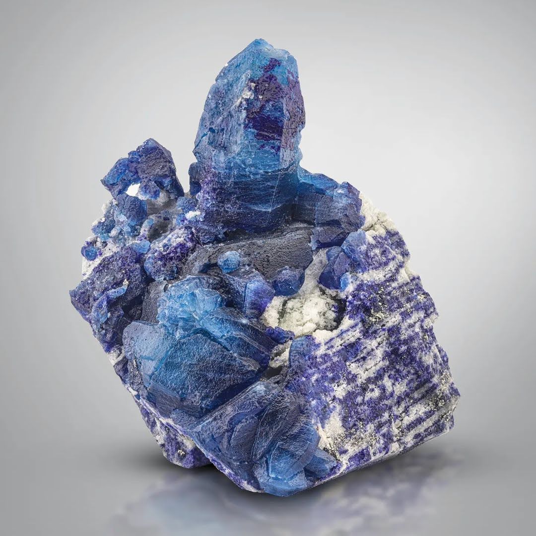 Blue Afghanite on Lazurite with Pyrite