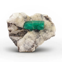 Deep Green Free Standing Emerald Crystal on Calcite Matrix from Pakistan