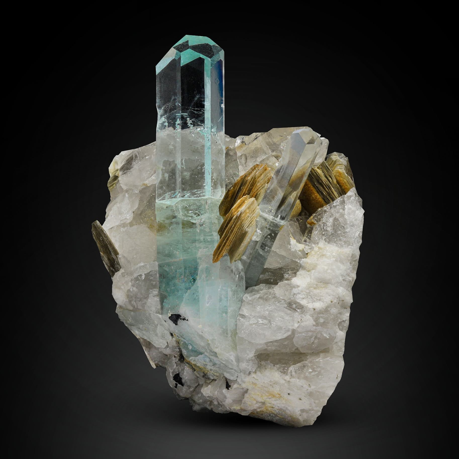 Blue Aquamarine Crystals On Matrix