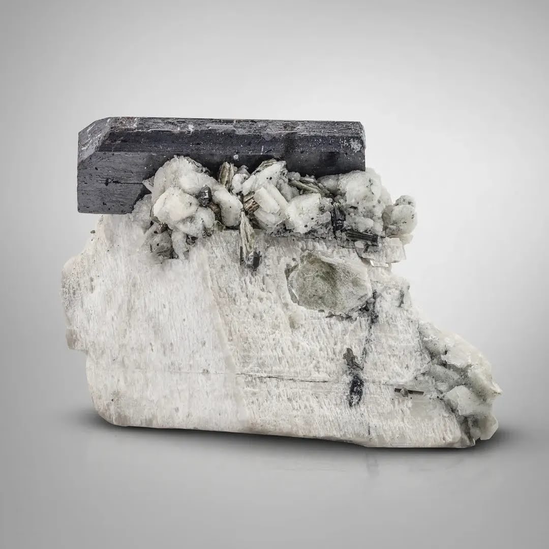 Tantalite on Feldspar with Tourmaline