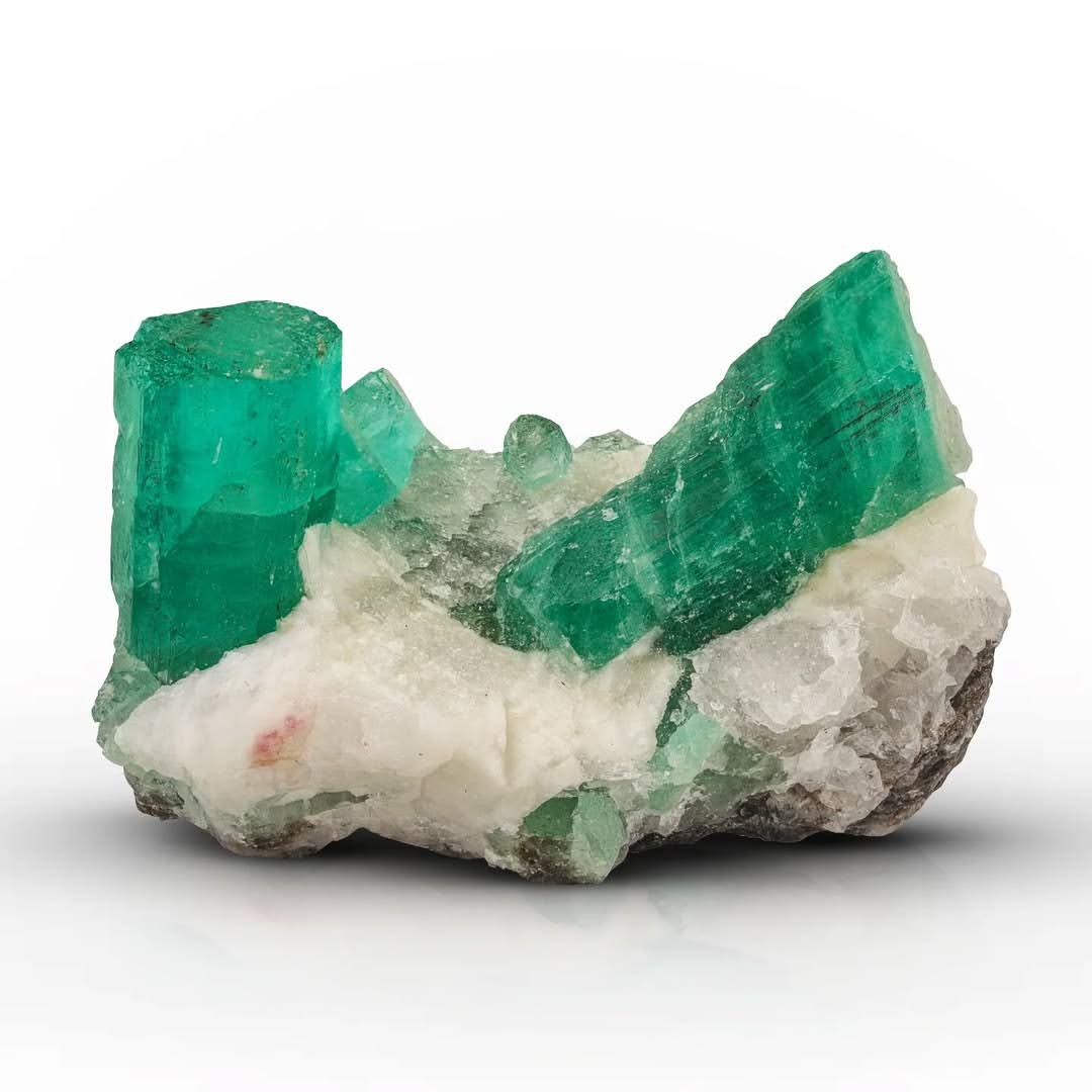 Green Emerald Crystal On Calcite