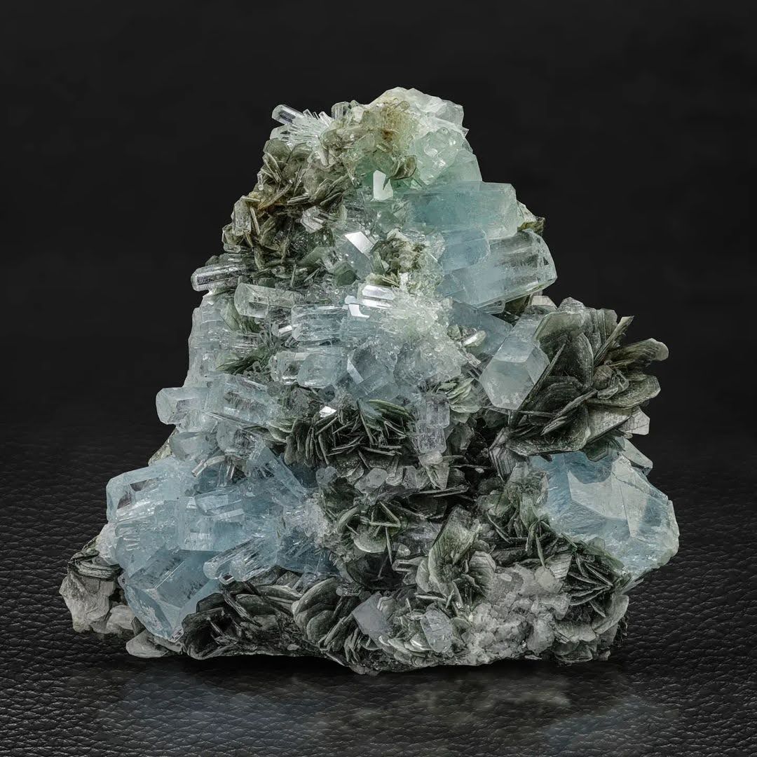 Aquamarine Cluster on Muscovite Mica