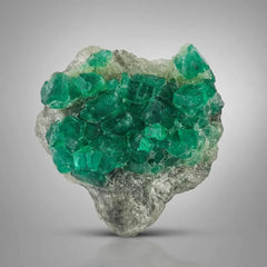 Green Emerald Crystals on Calcite