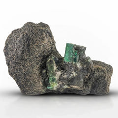 Green Emerald Crystals on Calcite