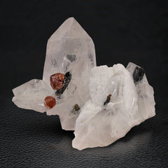 Garnet Crystal On Schorl & Quartz