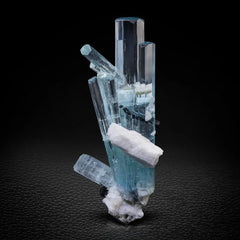 Cluster of Aquamarine Crystals with Schorl and Albite from Pakistan