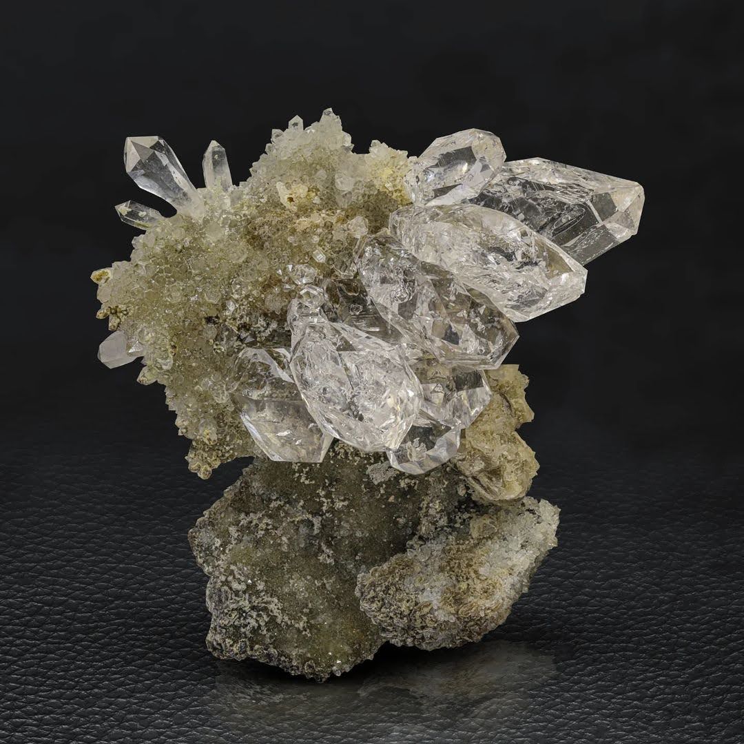 Diamond Quartz Crystals on Calcite