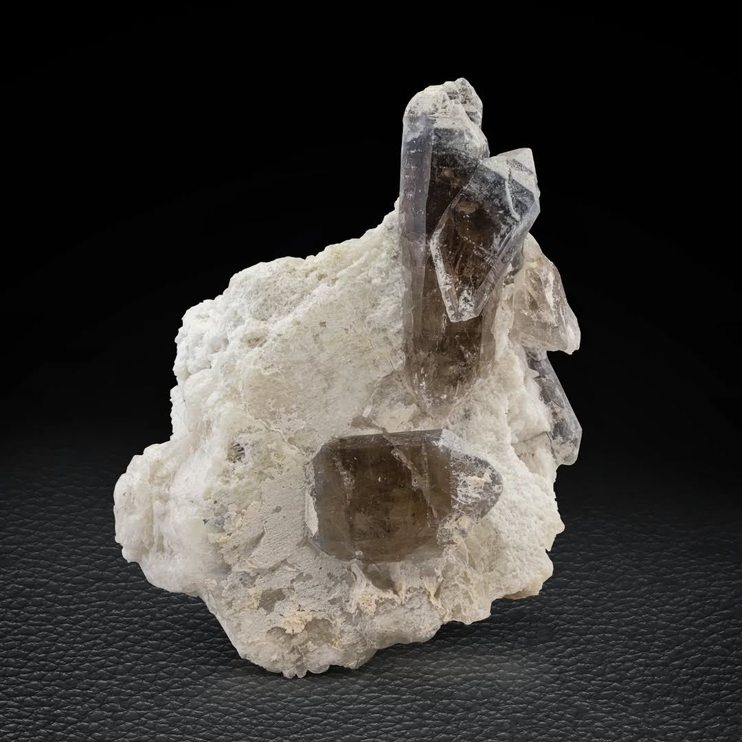 Smoky Quartz Crystals on Albite