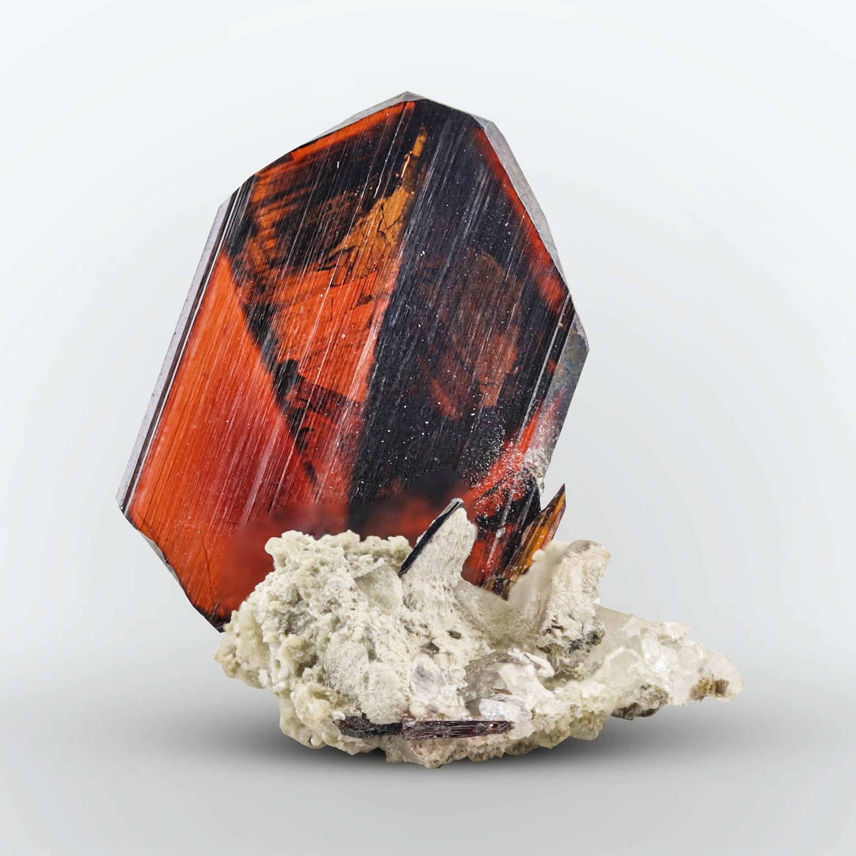 Blood Red Brookite Crystal On Albite