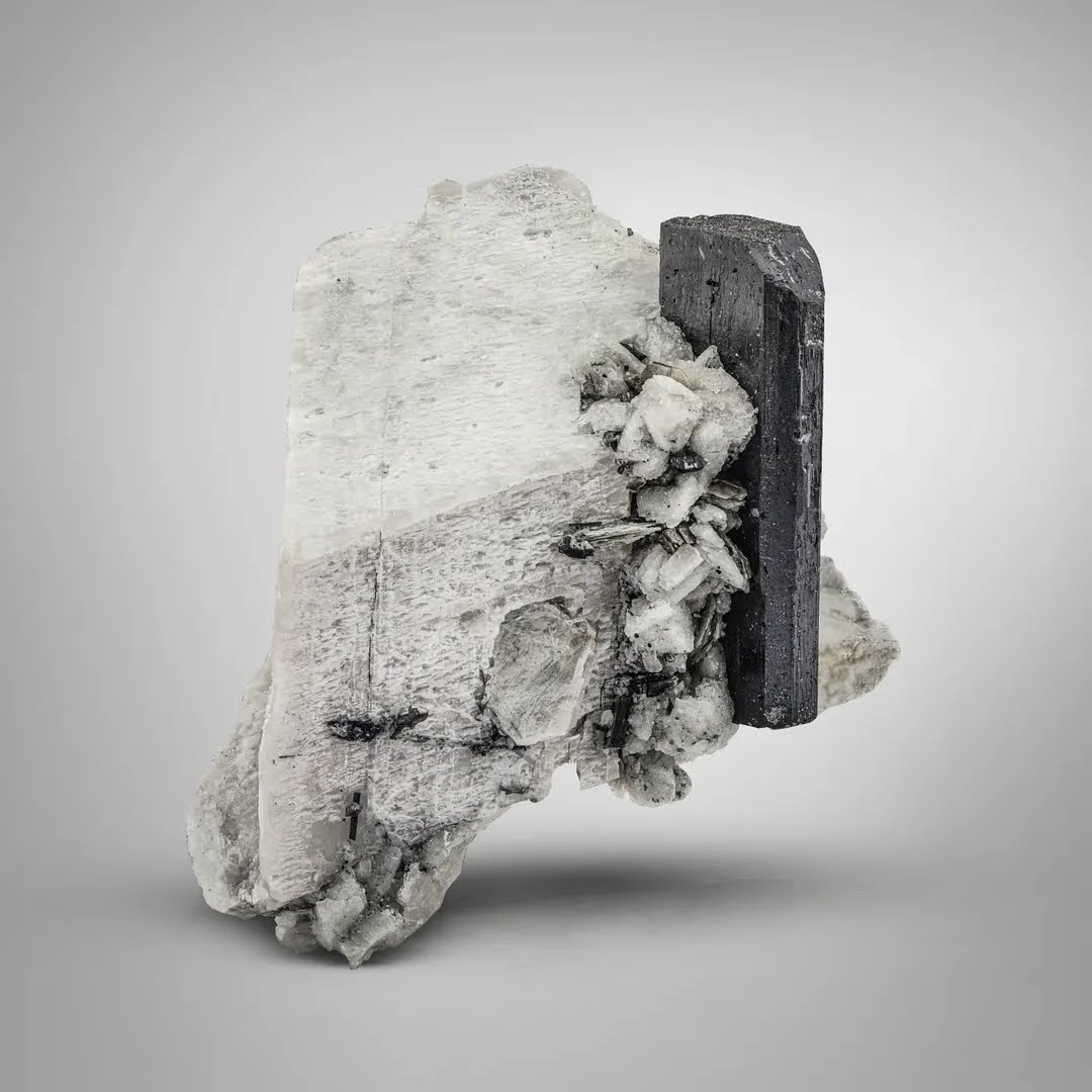 Tantalite on Feldspar with Tourmaline