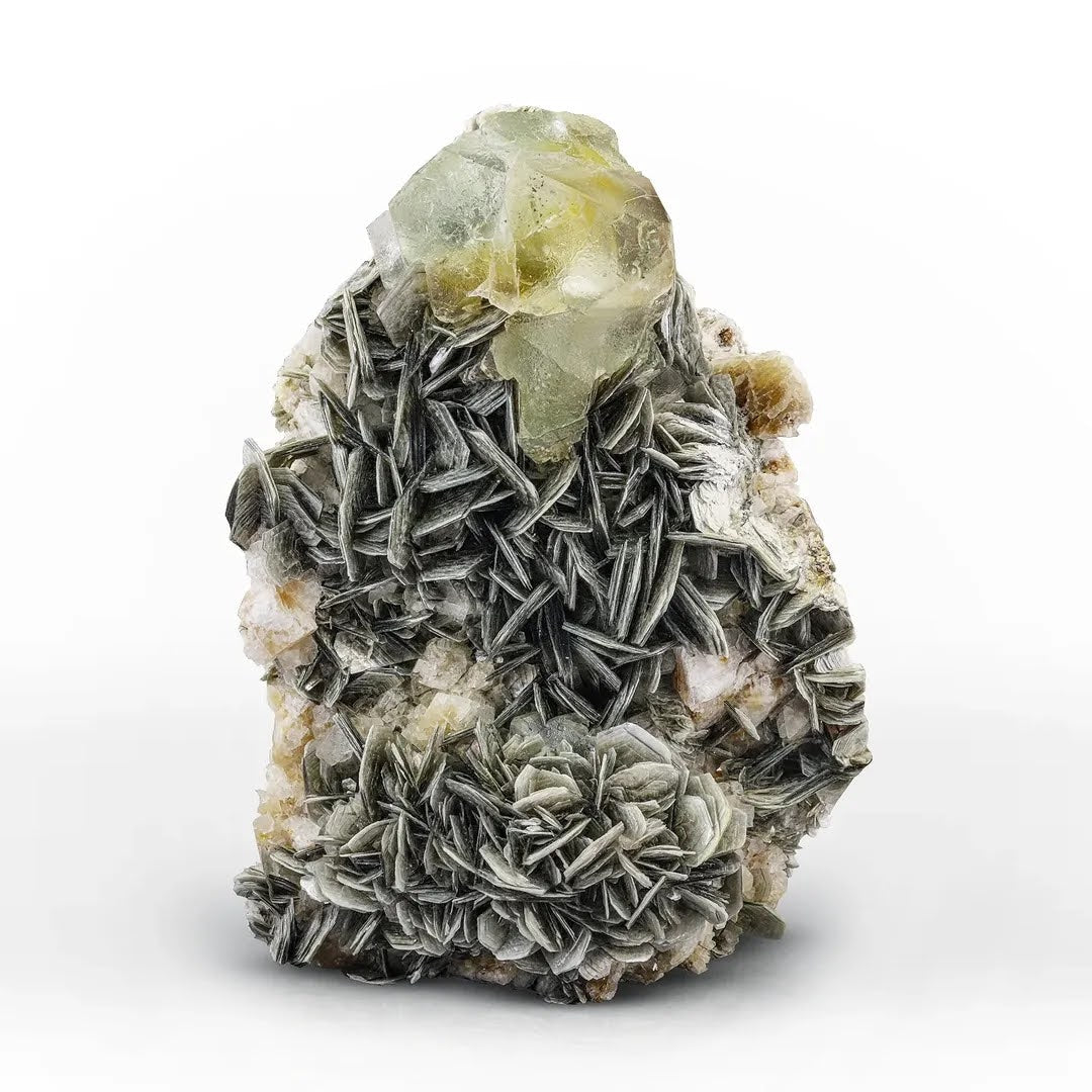 Green Fluorite Crystal on Muscovite