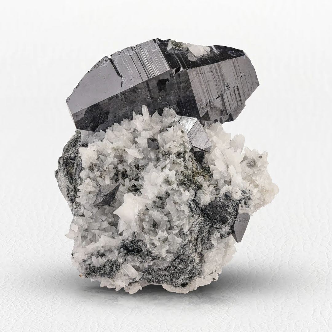 Black Anatase Crystal on Albite Matrix