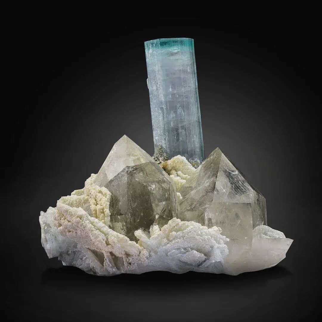 Tourmaline Crystal on Smoky Quartz