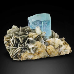 Aquamarine Crystals on Muscovite Mica