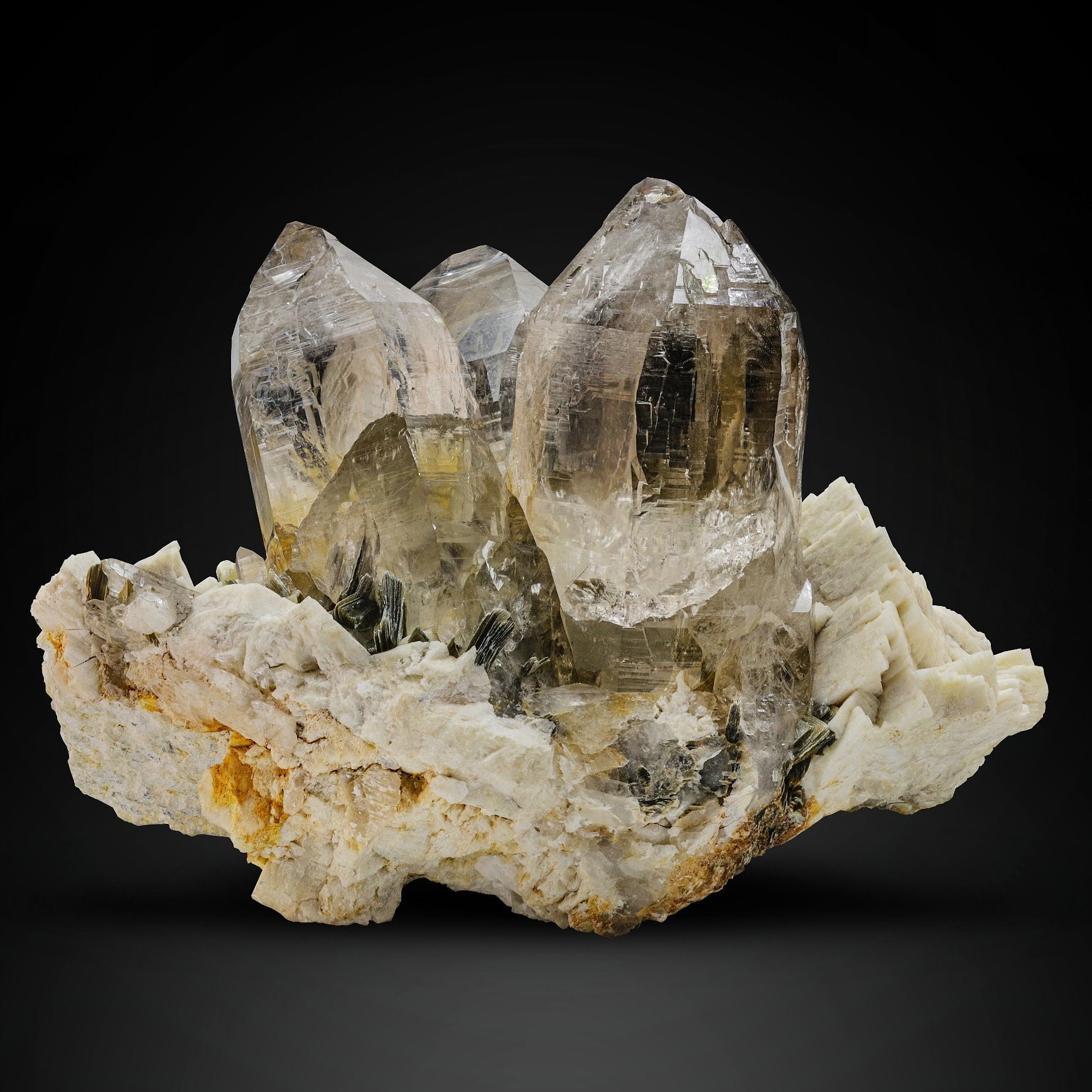 Smoky Quartz Crystals On Feldspar