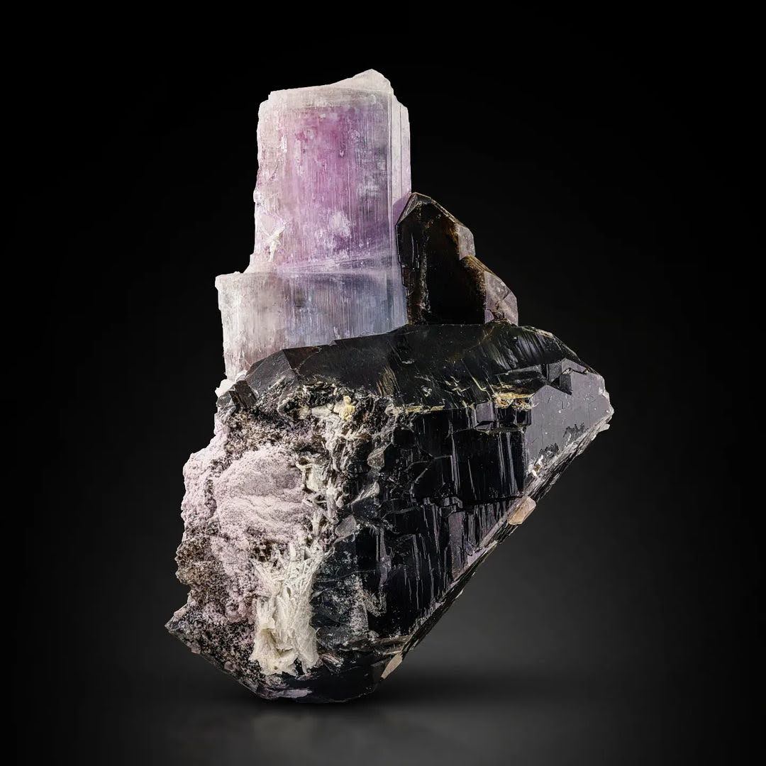 Pink Kunzite Crystal on Smoky Quartz