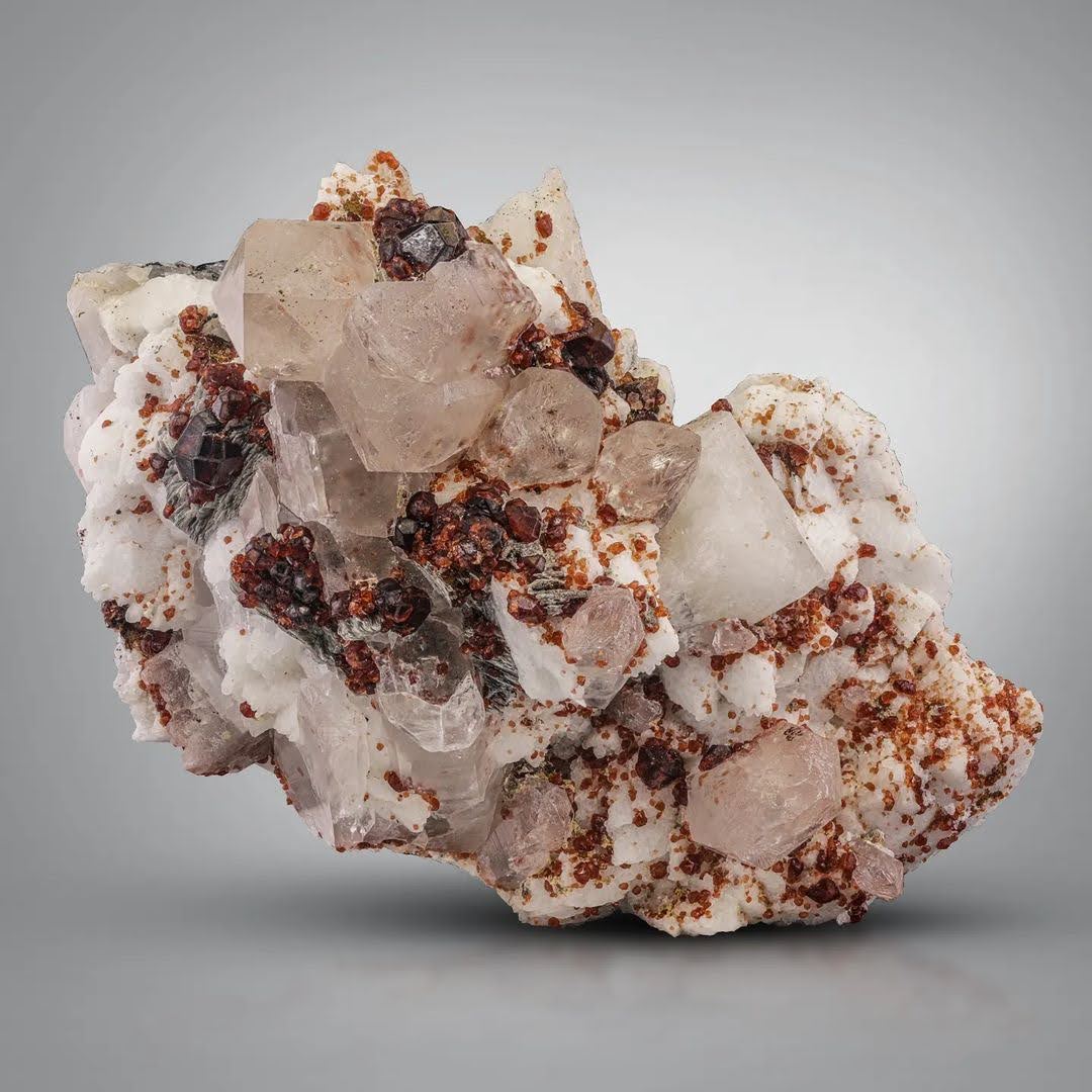 Spessartine Garnet On Albite & Quartz