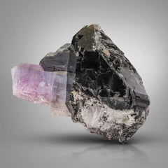 Pink Kunzite Crystal on Smoky Quartz