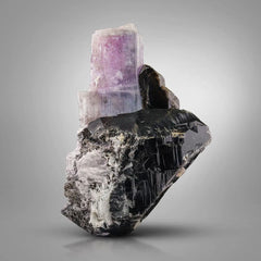 Pink Kunzite Crystal on Smoky Quartz