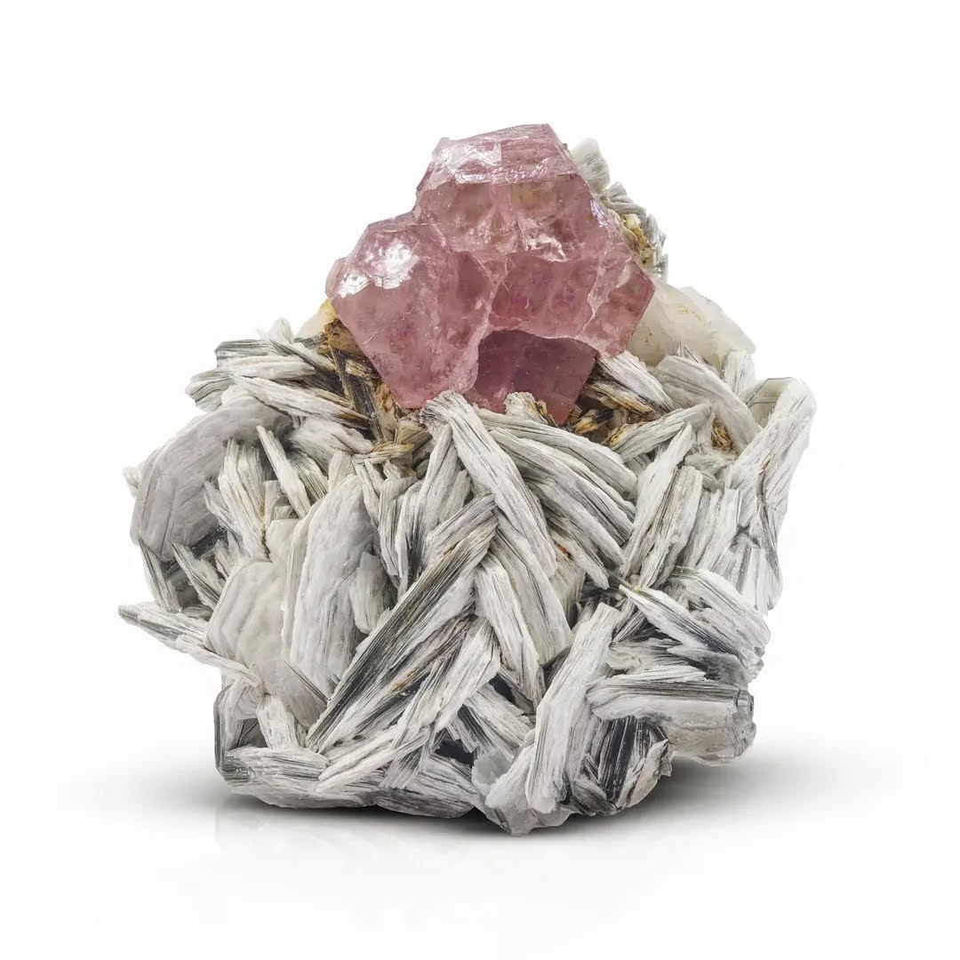 Pinkish Apatite Tabular on Muscovite