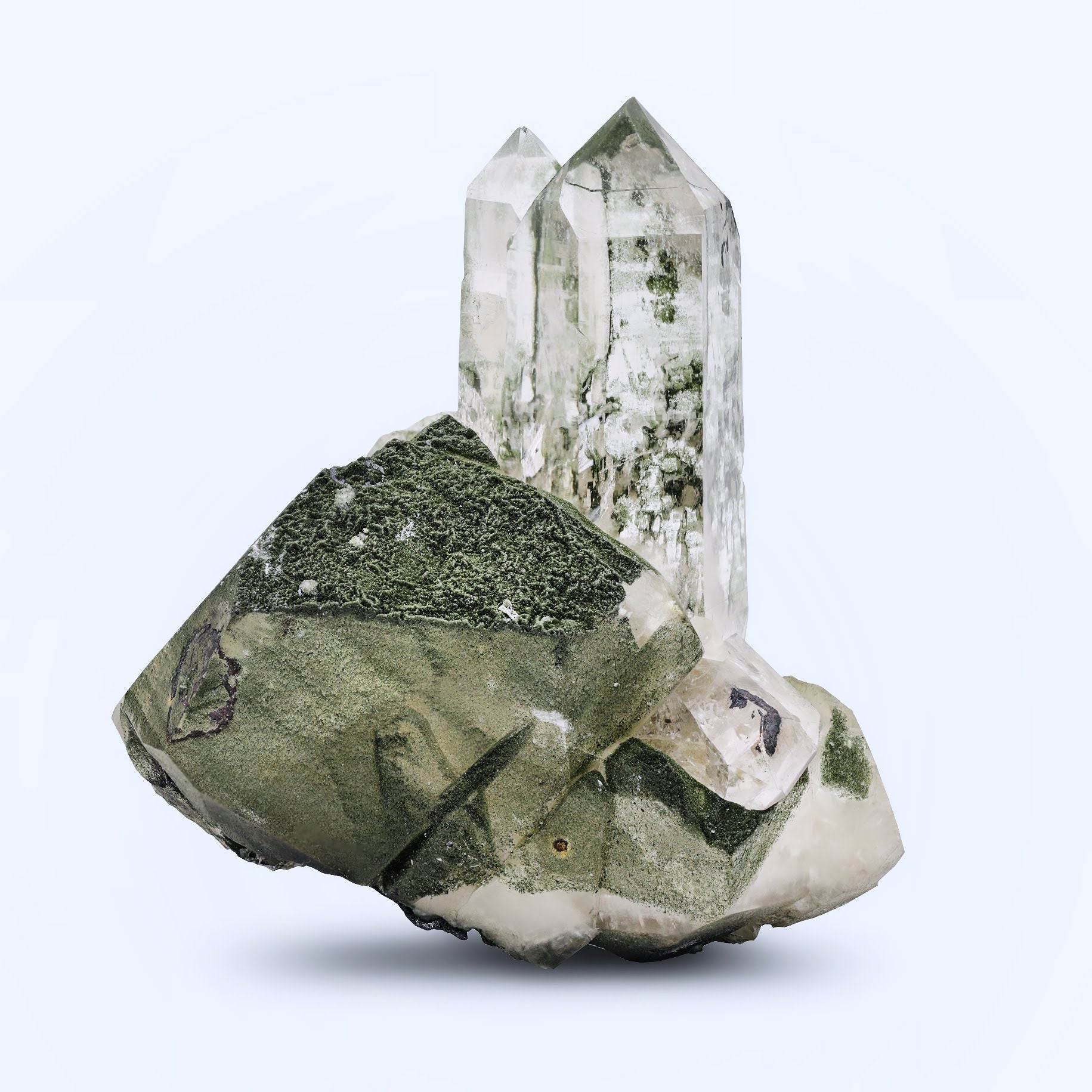 Chlorite Quartz Crystal On Calcite