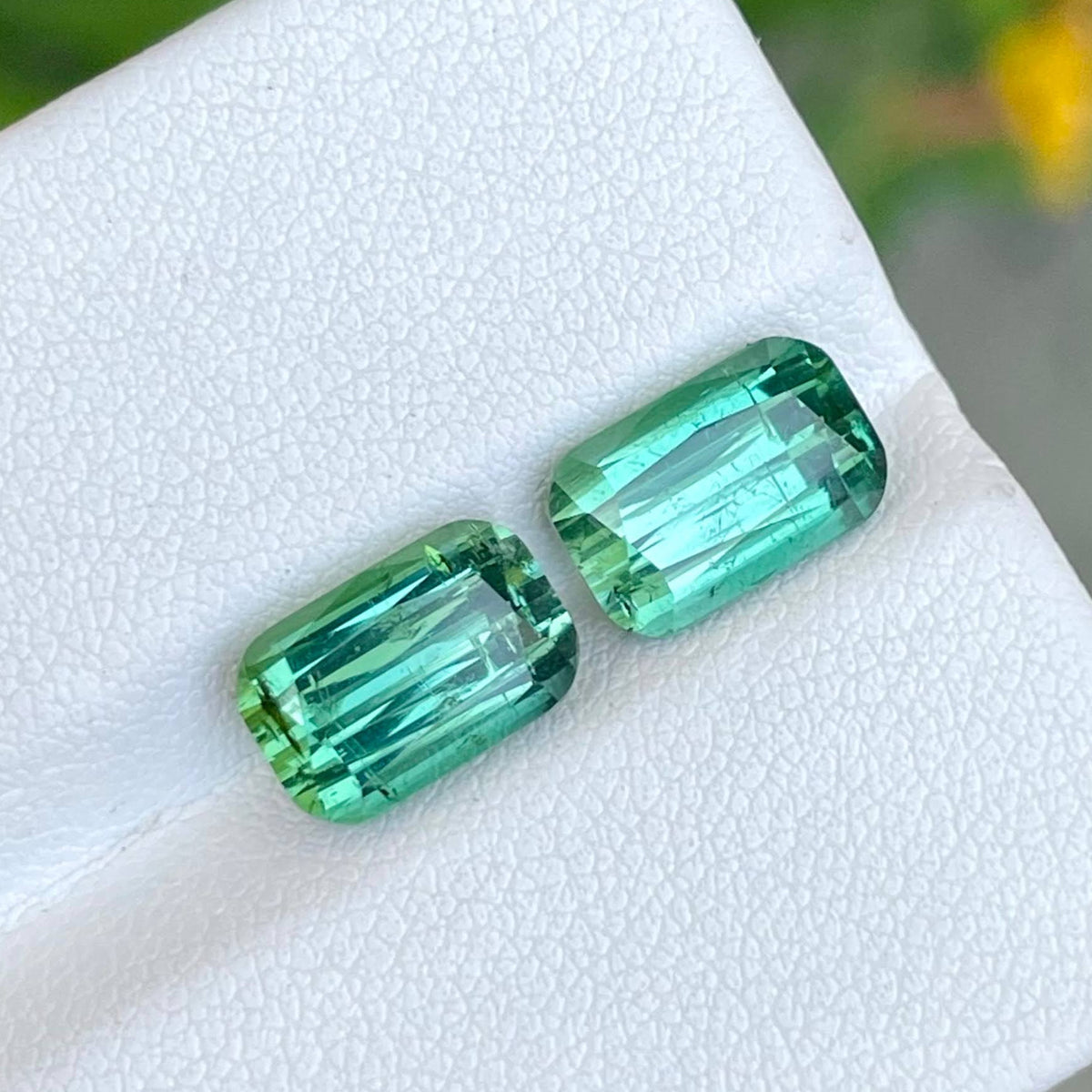 7.31 carats Greenish blue tourmaline pair Cushion Cut Natural Afghan Gemstone