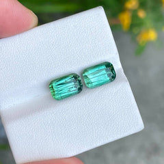 7.31 carats Greenish blue tourmaline pair Cushion Cut Natural Afghan Gemstone