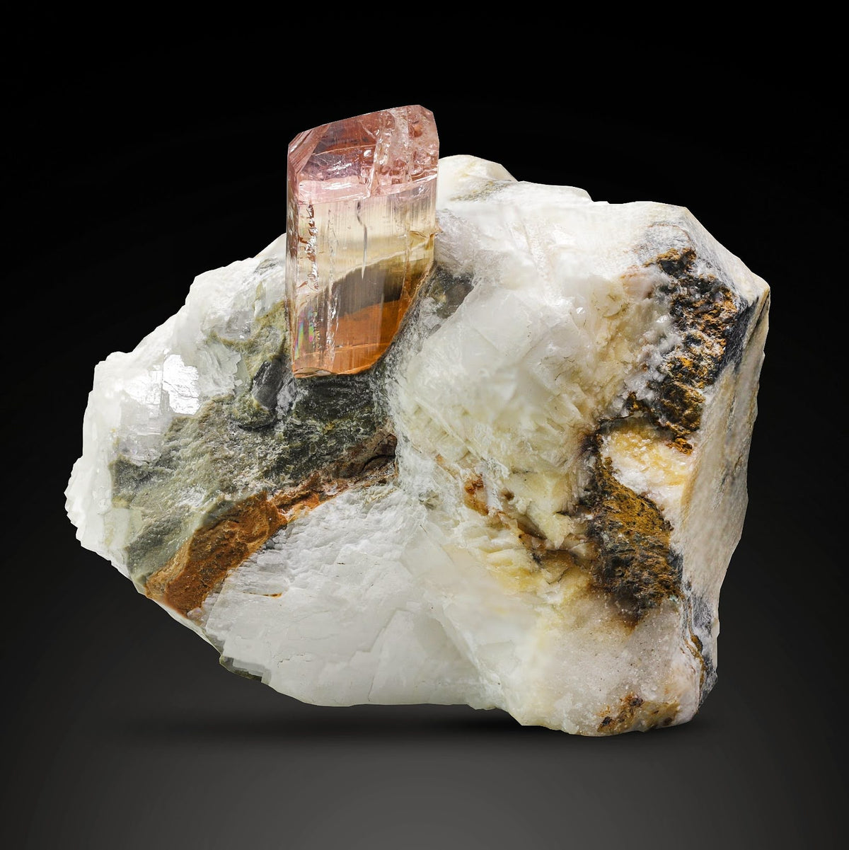 Peach Topaz Crystal on Calcite Matrix