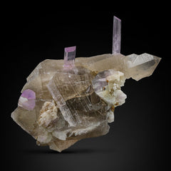 Kunzite Crystals on Smoky Quartz