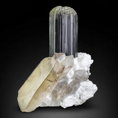 Intricate Green Cap Tourmaline on Smoky Quartz with Cleavelandite from Pakistan