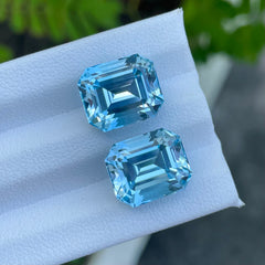 Adorable Beauty of Swiss Blue Topaz Pair 20.65 carats Emerald Cut Natural Madagascar's Gems