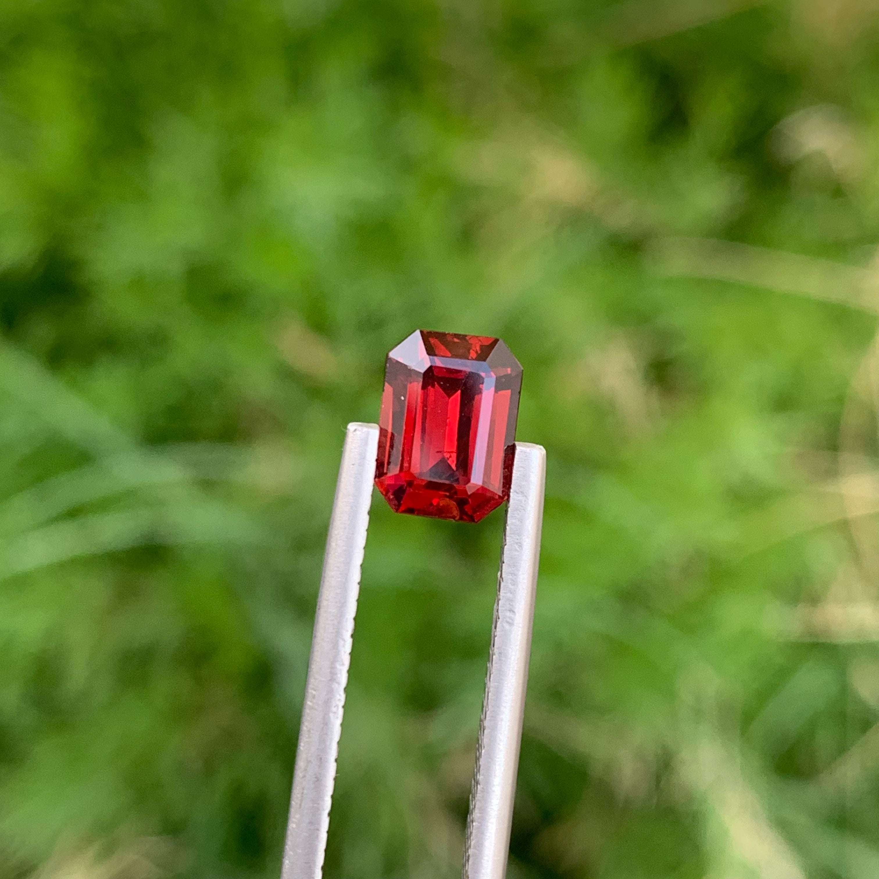 Extraordinary Red Rhodolite Garnet 1.80 carats Emerald Cut Madagascar's Gemstone
