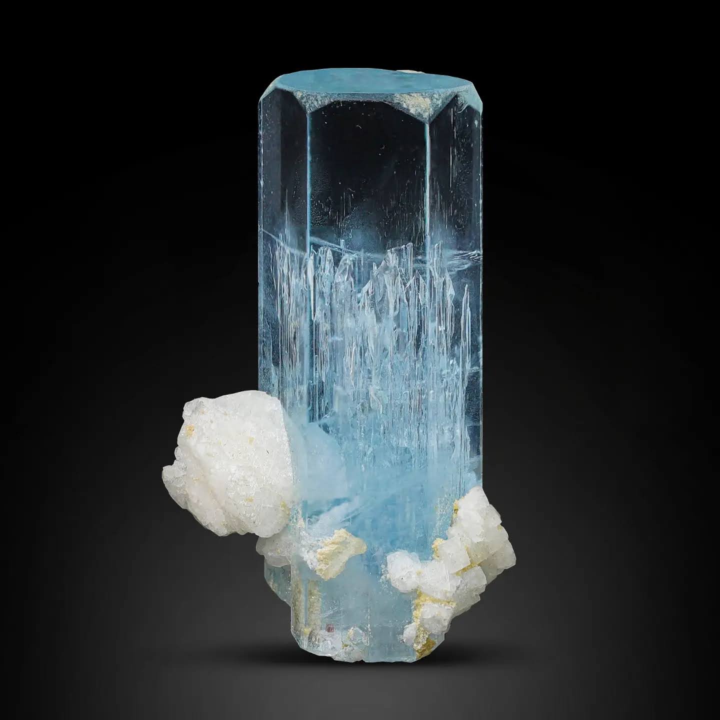 sky blue color Aquamarine crystal with white Albite matrix From Pakistan