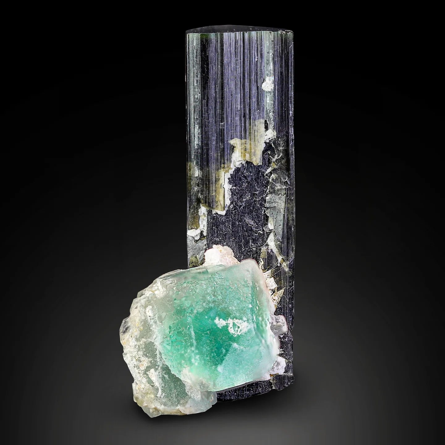 Revealing Green Fluorite on Green Cap Tourmaline Crystal From Skardu, Pakistan