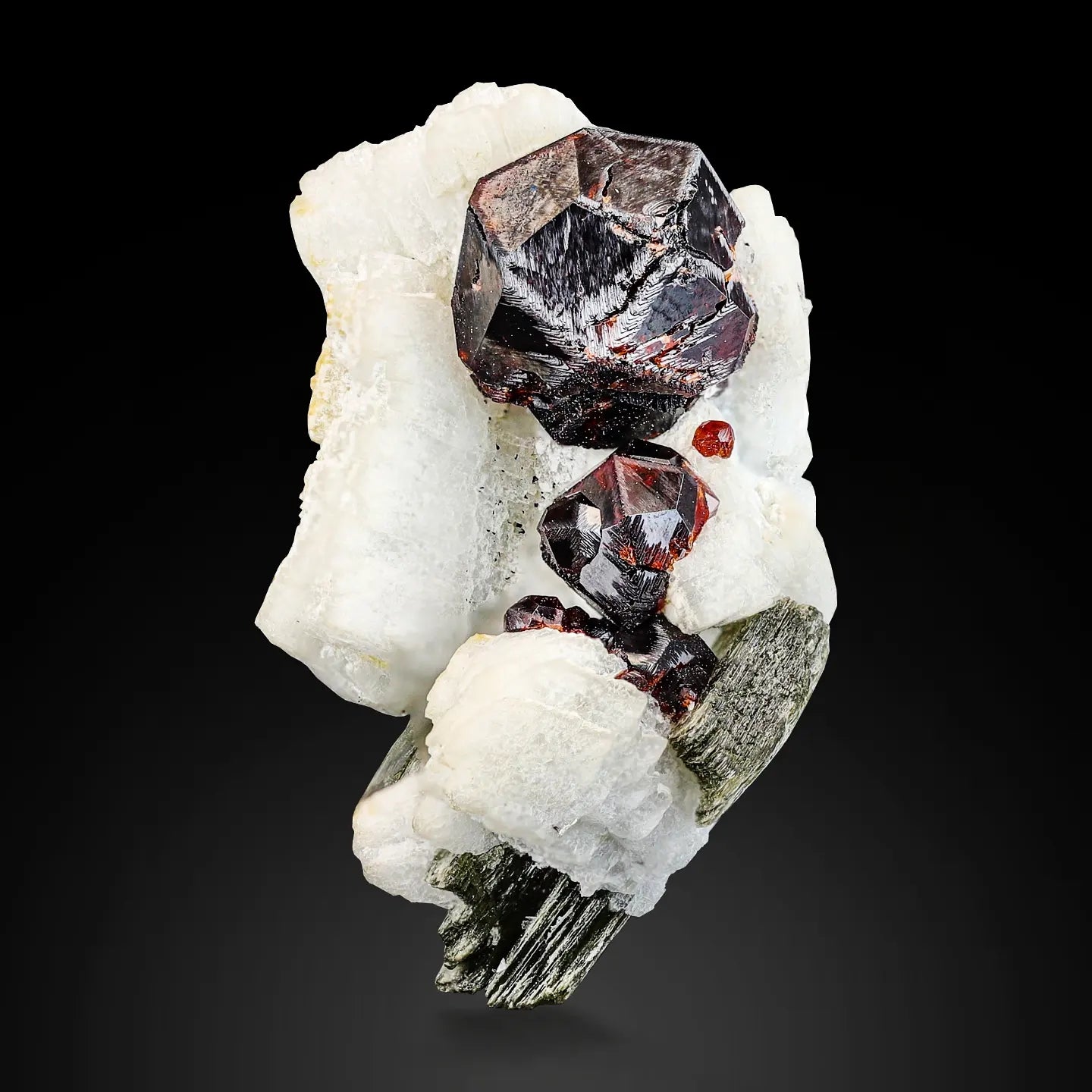 Gorgeous group of Spessertine Garnet crystals on Albite Muscovite from Skardu, Pakistan