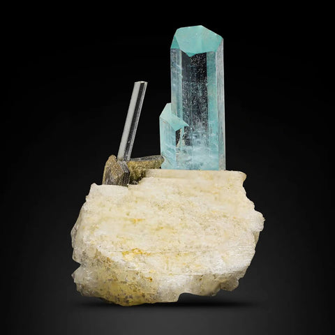 Blue Aquamarine Crystal with Albite
