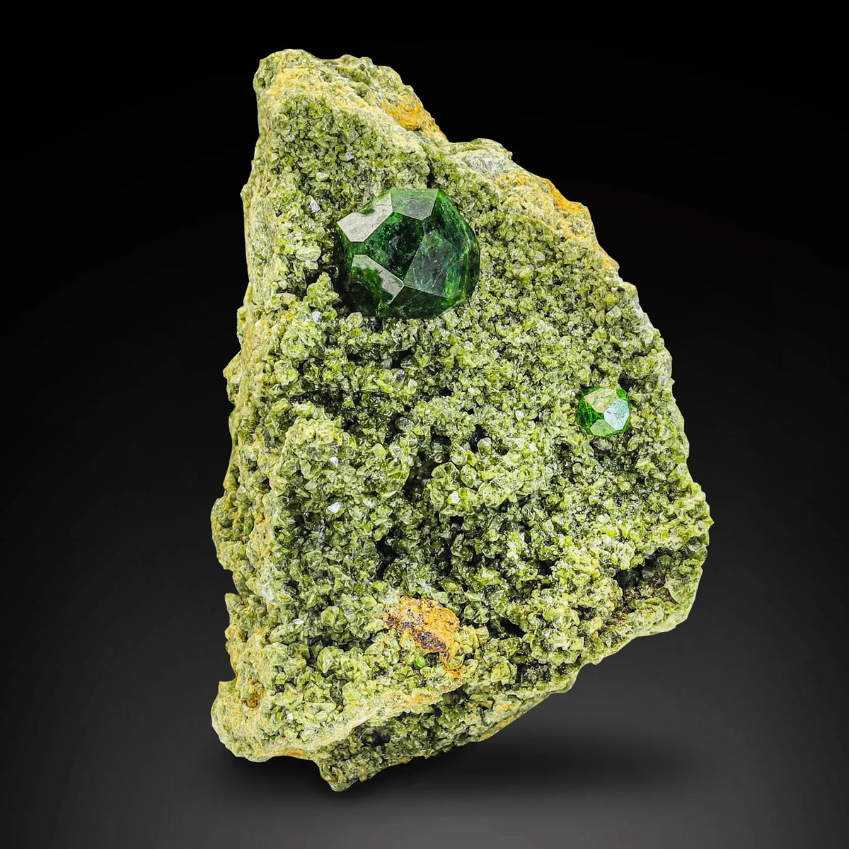 Isolated and Isometric Demantoid Green Garnet Crystal on Matrix