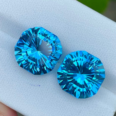 Fancy Cut Neon Blue Topaz Pair 13.90 carats Natural Madagascar's Gemstones