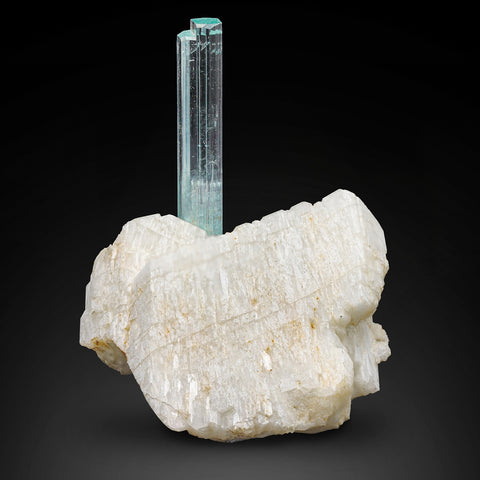 Aquamarine Crystal on Microcline Feldspar