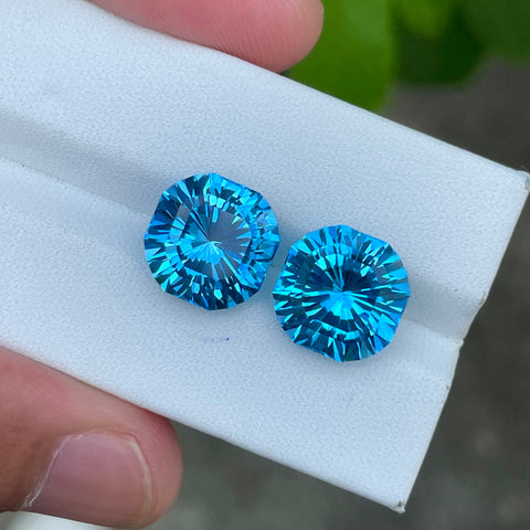 Fancy Cut Neon Blue Topaz Pair 13.90 carats Natural Madagascar's Gemstones